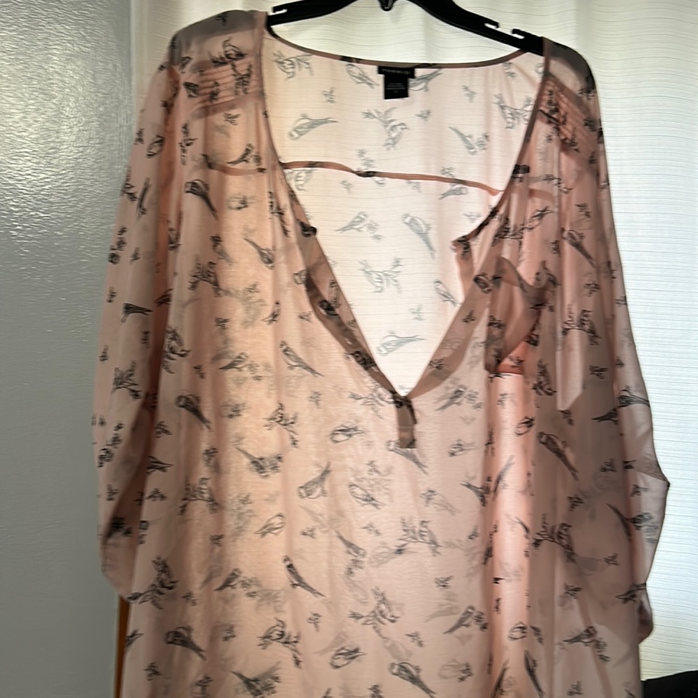 Pink brown birds blouse
